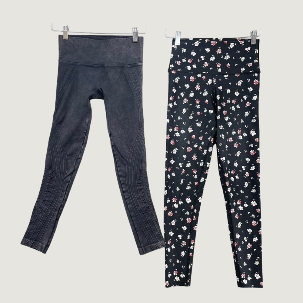 SoulCycle Leggings Bundle Womens Small Black Floral Grey Moto NUX Activewear 2PK